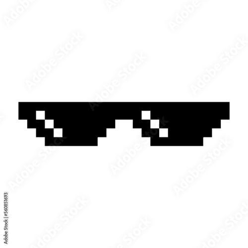 Funny Black Pixelated Sunglasses. Simple Linear Illustration of 8-bit Pixel Boss Glasses. Art Glasses of Thug Life Meme