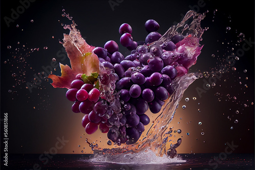 Grape splashing with water
