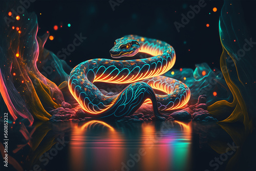 Fényképezés The Dream Creeper - Fantasy art depicting a Neon Snake
