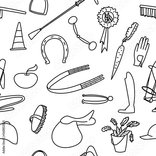 Seamless vector pattern with elements of equestrian equipment