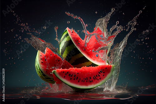 Watermelon splashing with water