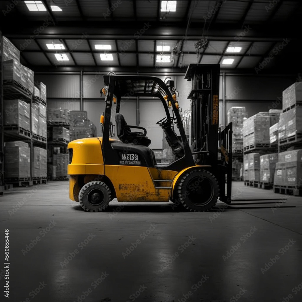 Forklift in a warehouse. Generative AI.