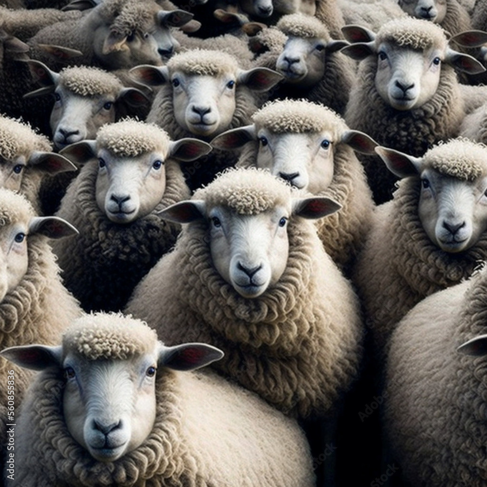 Obraz premium Lots of sheep on a farm. Generative AI.