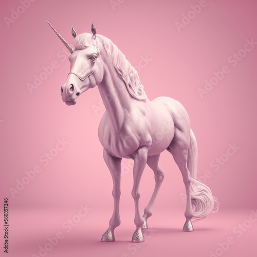 Pink unicorn on a pink background. Generative AI.
