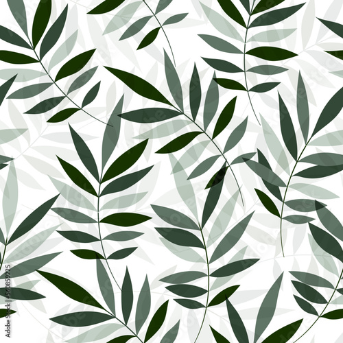 Fototapeta Naklejka Na Ścianę i Meble -  Leaves Pattern. Watercolor Tropic Palm Leaves Seamless Vector Background, Textured Jungle Print