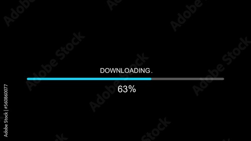 Downloading or uploading concept Loading bar icon in progress represented in percentage on black background.