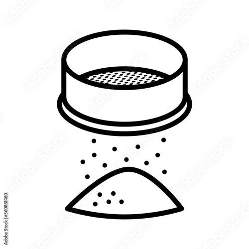 Sifting flour sieve icon. Confectioner sieve flour sifting. Pictogram isolated on white background.