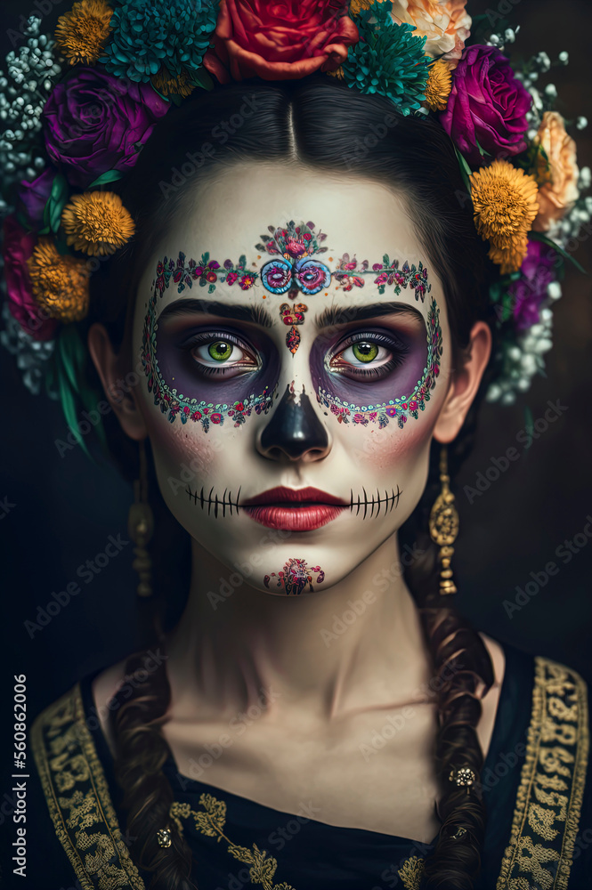 Beautiful Mexican girl with day of the dead makeup, dia de muertos Beautiful Mexican girl with day of the dead makeup, dia de muertos