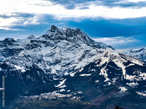 Swiss Alps winter landscape with snow and sun  mountains in Europe