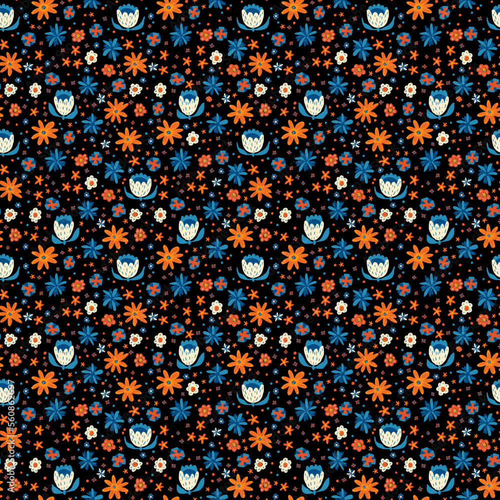 Cute little flowers seamless pattern. Floral vintage print for textile. Many tiny isolated elements. Vector illustration.