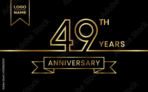 49th Anniversary template design with gold color for celebration event, invitation, banner, poster, flyer, greeting card. Line Art Design, Logo Vector Template