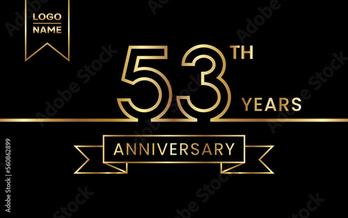 53th Anniversary template design with gold color for celebration event, invitation, banner, poster, flyer, greeting card. Line Art Design, Logo Vector Template