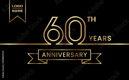 60th Anniversary template design with gold color for celebration event, invitation, banner, poster, flyer, greeting card. Line Art Design, Logo Vector Template