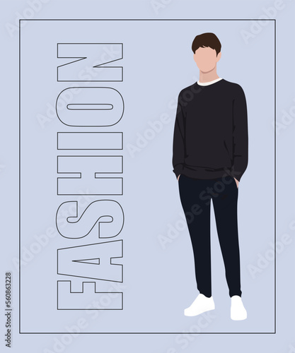 Fashion guy in stylish clothes in flat style. The guy on a stylish background with the inscription fashion