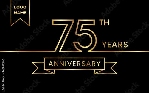 75th Anniversary template design with gold color for celebration event, invitation, banner, poster, flyer, greeting card. Line Art Design, Logo Vector Template