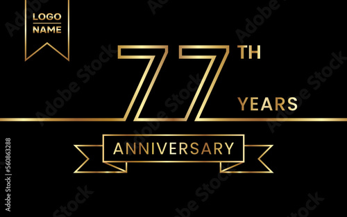 77th Anniversary template design with gold color for celebration event, invitation, banner, poster, flyer, greeting card. Line Art Design, Logo Vector Template