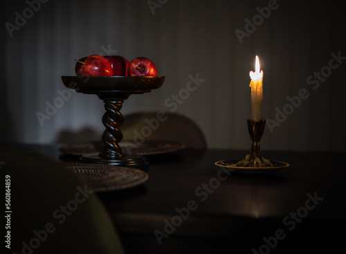 Still Life apples in candlelight 