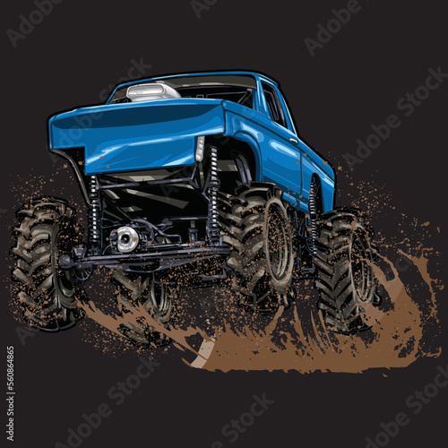 Mega Truck racing splash isolated on black background, for graphic design, screen print, DTG, DTF, poster and business elements.