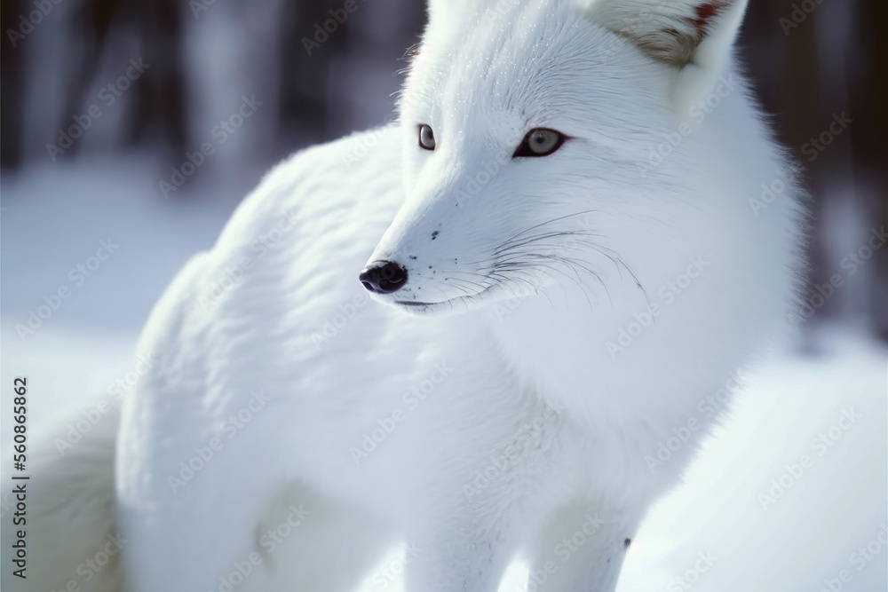 Obraz premium White Fox in winter forest, Generative AI