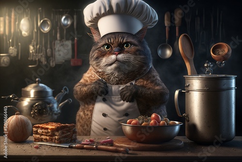  Cat as Chef in the Kitchen created with generative AI technology