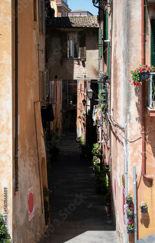 A charming narrow European street in Perugia, Italy