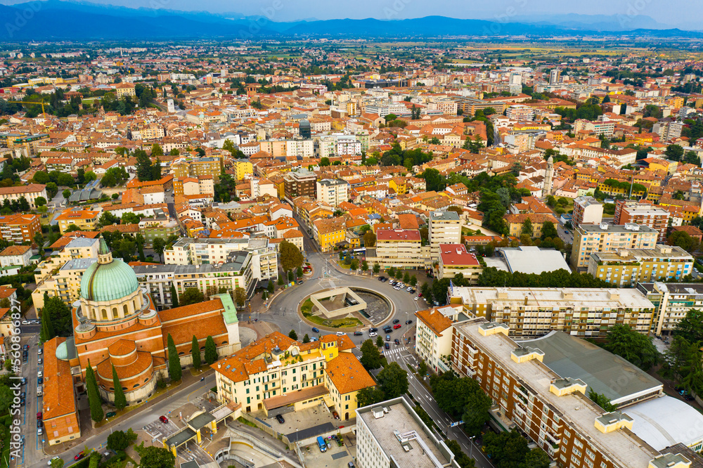 Panoramic aerial view of Udine cityscape, Italy