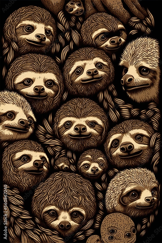  A group of sloths illustration made with Generative AI