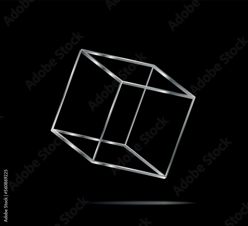 vector design with silver 3d geometric shape, cube on dark background