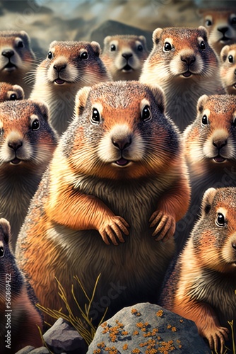  A group of groundhog illustration made with Generative AI