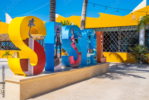 Colorful sign at the beach town of Sisal in Yucatan, Mexico photo