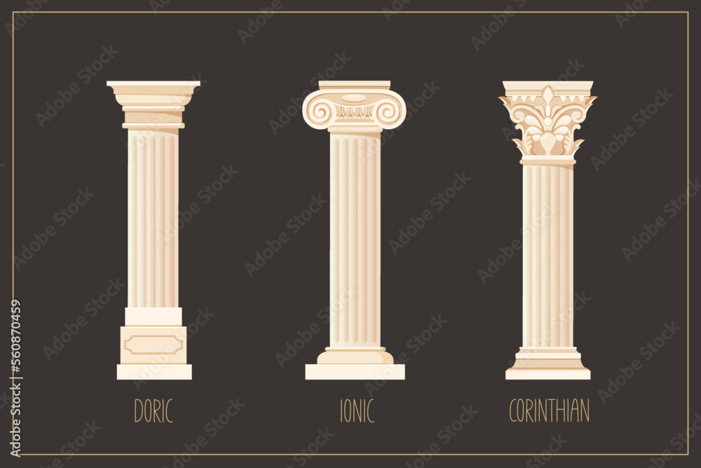 Antique columns set with different styles of greek architecture Antique columns set with different styles of greek architecture