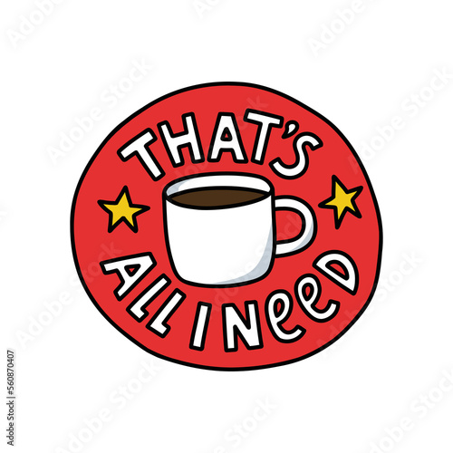 coffee doodle sticker, vector color line illustration