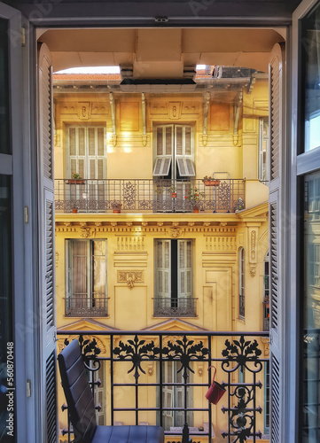 Canvas Print very cosy view out of a French classic building room window