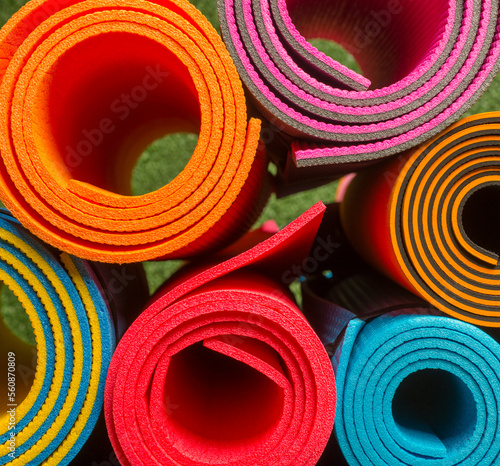 colorful fitness mats.close-up of colorful fitness mats.sports background
