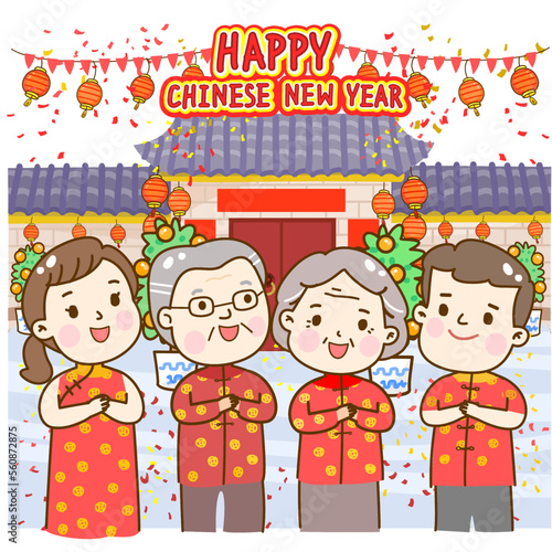 cartoon family for chinese new year.