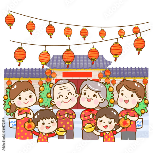 cartoon family for chinese new year.