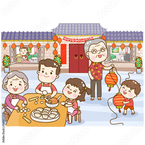 cartoon family for chinese new year.