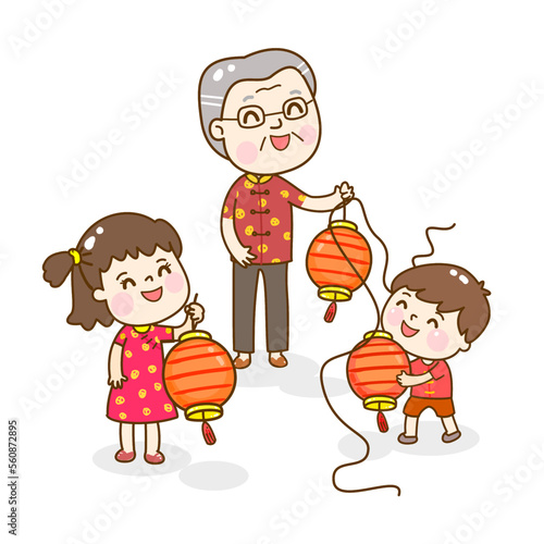 cartoon family for chinese new year.
