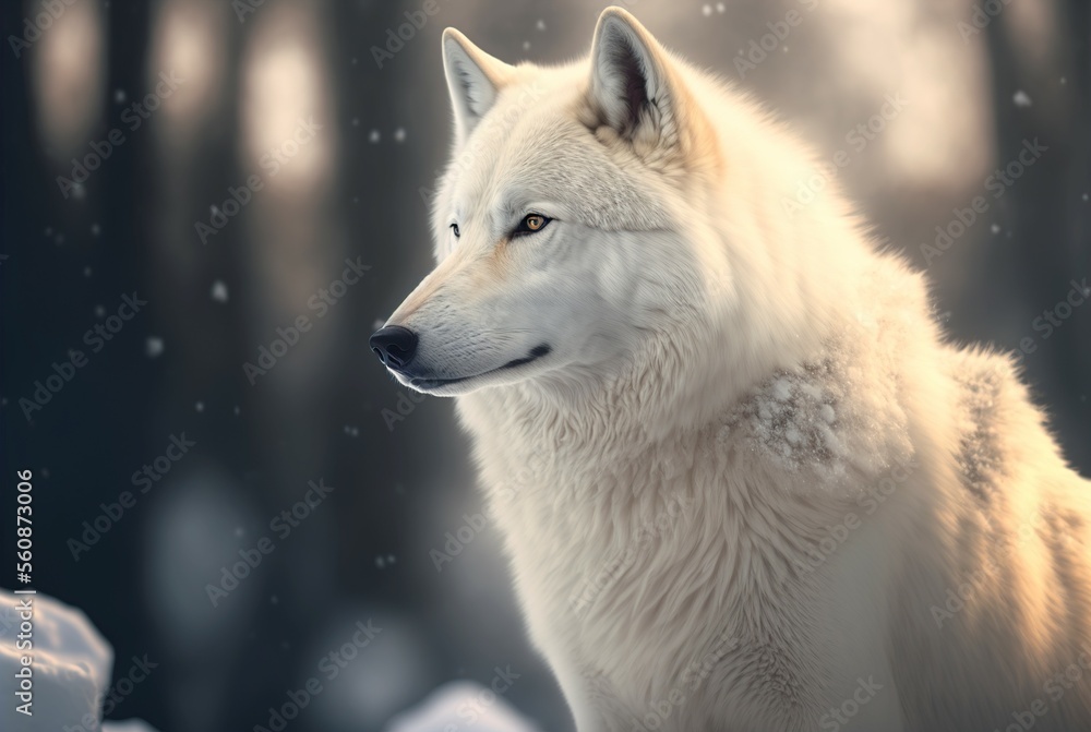 Obraz premium portrait of a wolf in the snowy nature, created using ai generative technology