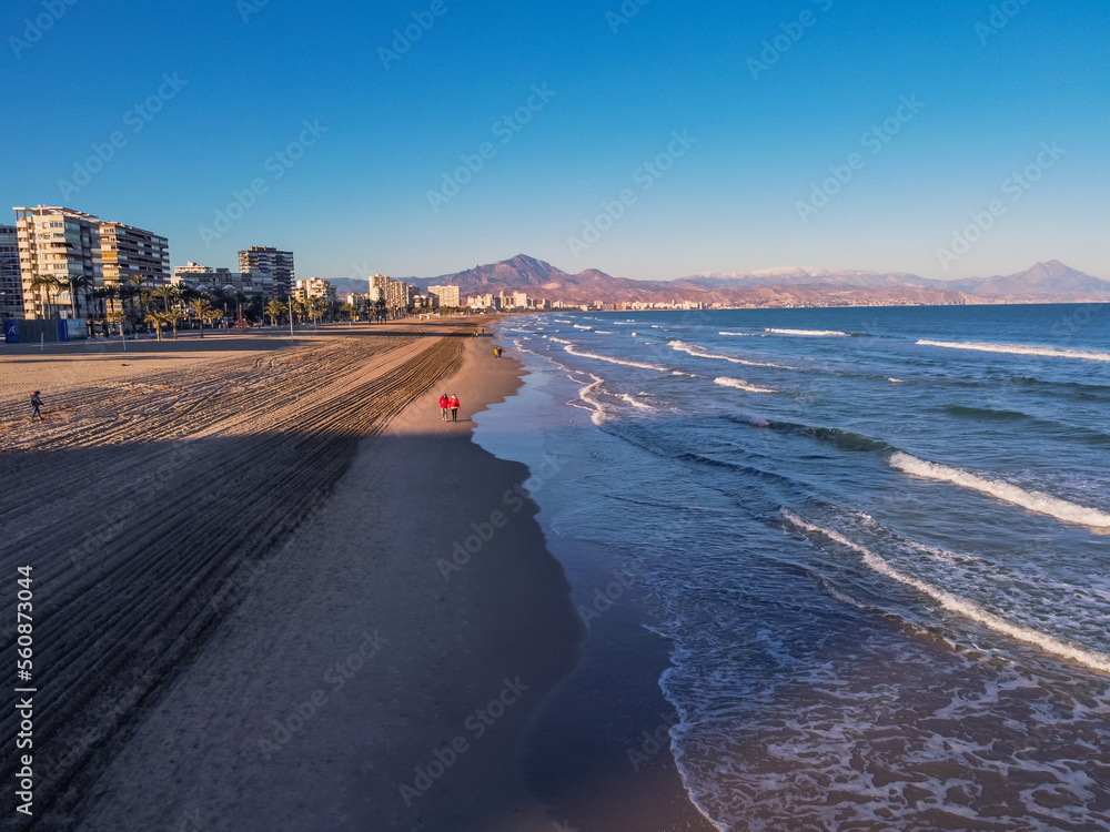 San Juan beach Alicante, sea by drone
