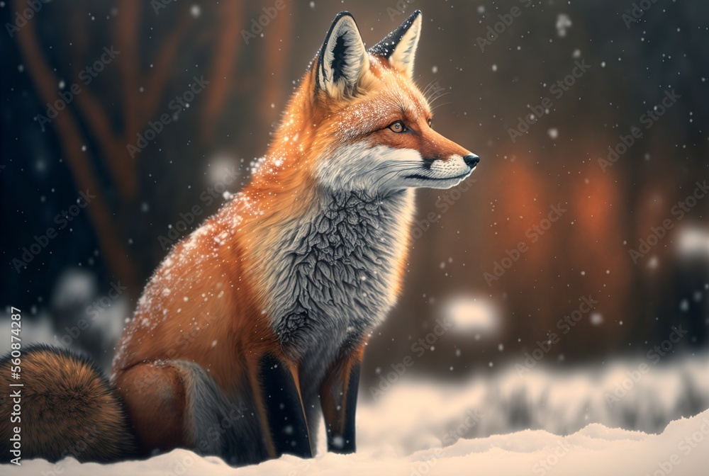 Obraz premium red Fox in the snow, generative AI