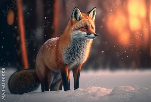 red Fox in the snow  generative AI