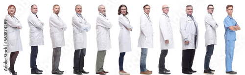 group of doctors in profile isolated on white