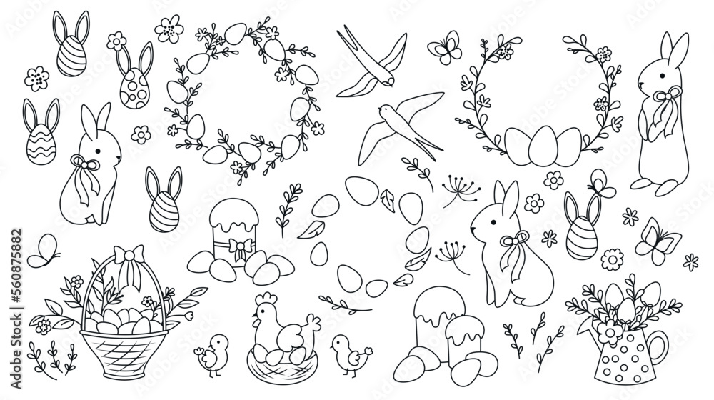 Easter boho line set. Collection of stickers for social media and messengers. Patterns for printing on fabric. Culture and traditions. Cartoon flat vector illustrations isolated on white background Easter boho line set. Collection of stickers for social media and messengers. Patterns for printing on fabric. Culture and traditions. Cartoon flat vector illustrations isolated on white background
