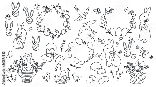 Easter boho line set. Collection of stickers for social media and messengers. Patterns for printing on fabric. Culture and traditions. Cartoon flat vector illustrations isolated on white background