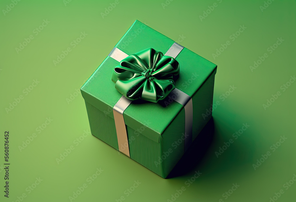 green gift box in luxury style created with Generative AI technology green gift box in luxury style created with Generative AI technology