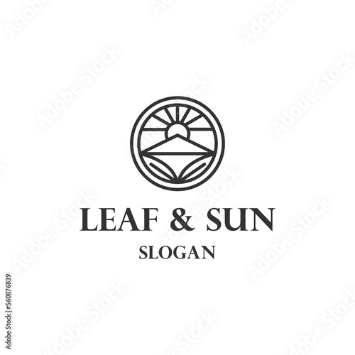 mountain logo design with sun  leaf .