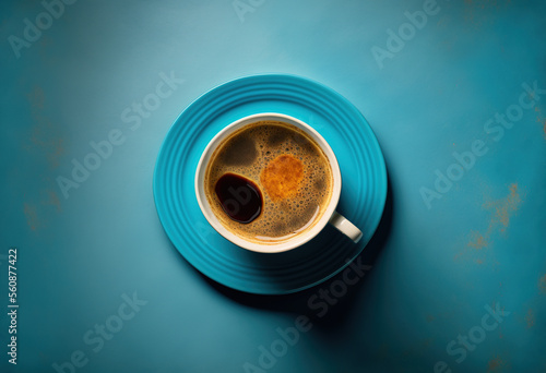 cup of coffee on blue created with Generative AI technology