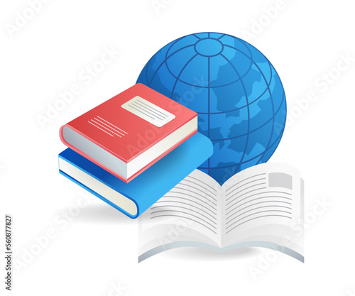 Isometric flat 3d illustration concept of book reading for world development