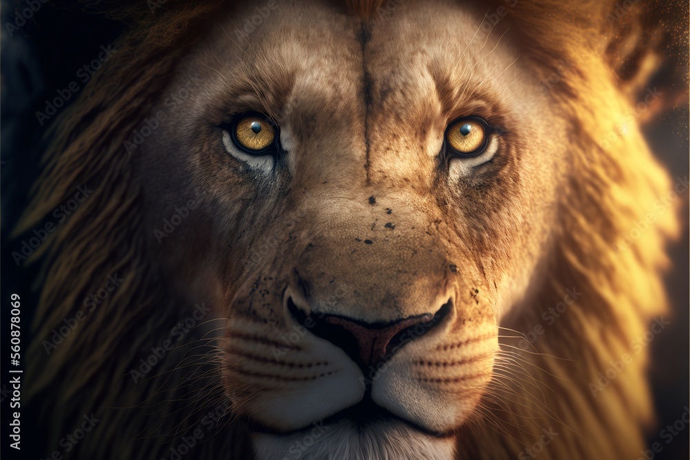A realistic portrait of a lion, with detailed fur and expressive eyes Generated IA
